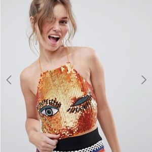 ASOS Sequin Crop Top With Embellished Eye